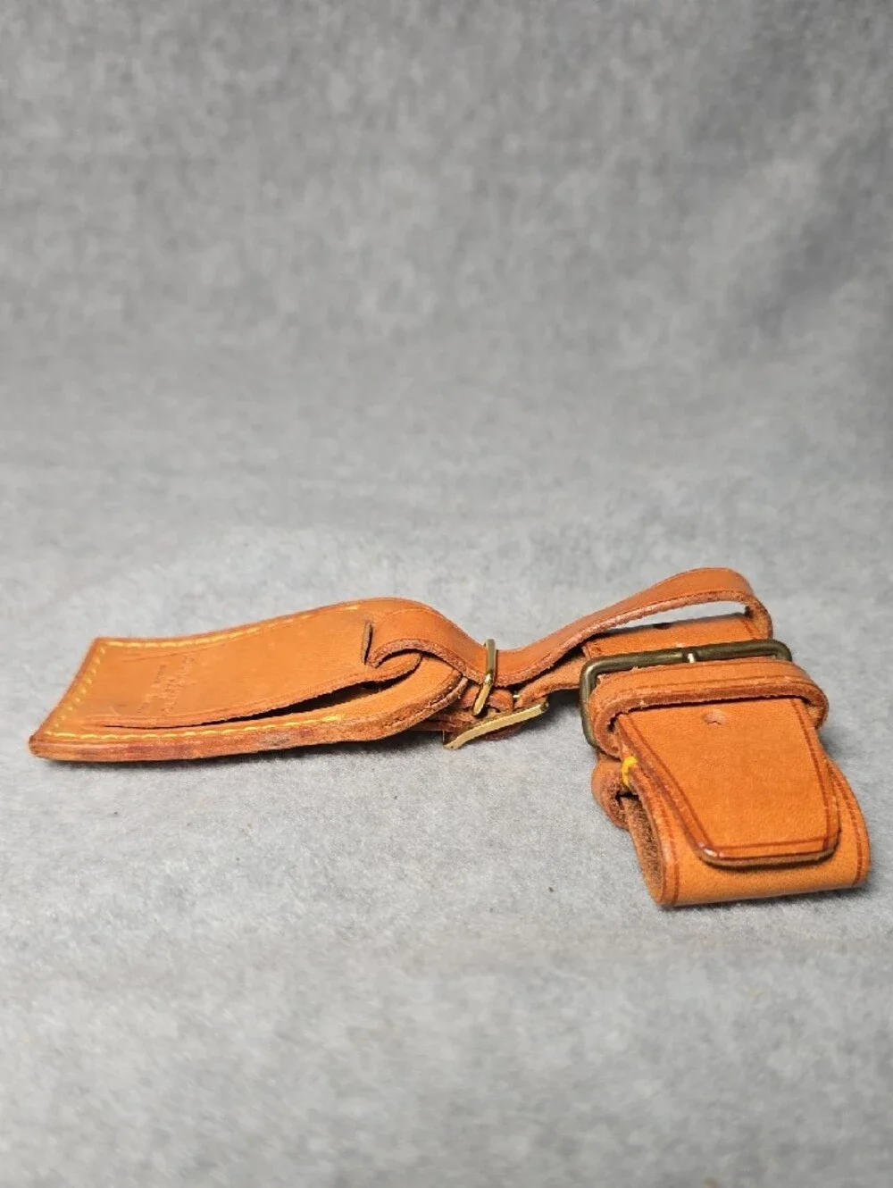 Authentic Louis Vuitton Vachetta Leather Luggage Tag with Gold-Tone Buckle